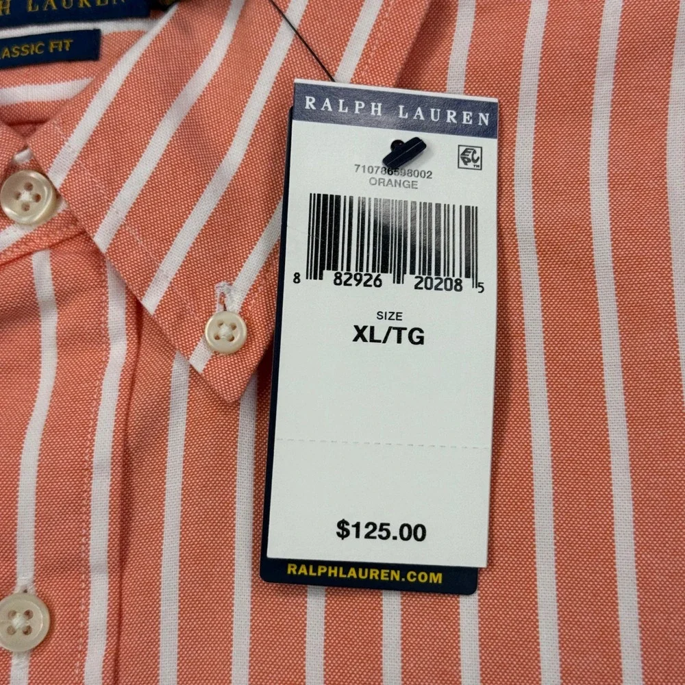 Polo Ralph Lauren Mens XL Button Down Shirt Orange White Stripe Classic Fit NWT